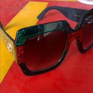 Gucci Red and Green Glitter Sunglasses